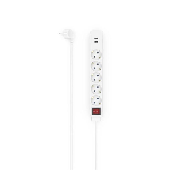 Hama Power Strip, 5-pesa, 2x USB-A, 17 W, 1.4 m, valge - Pikendusjuhe