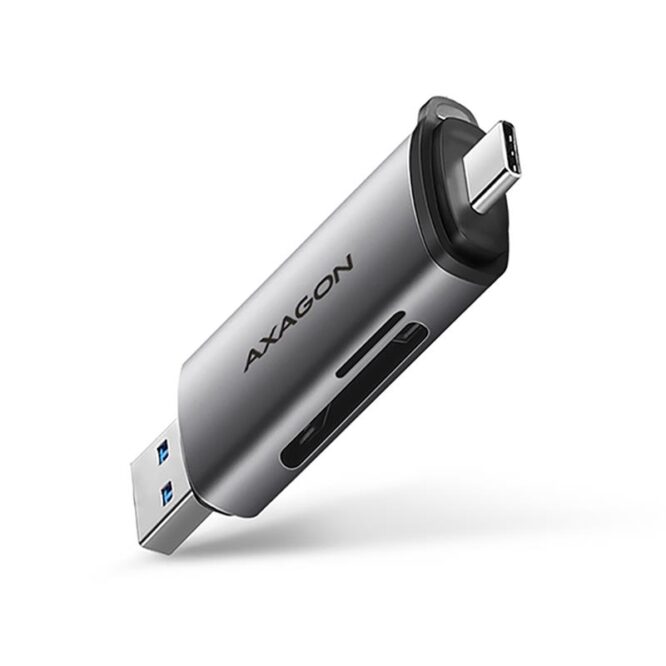 AXAGON CRE-SAC SuperSpeed USB-C / USB-A Card Reader, tumehall - Mälukaardilugeja