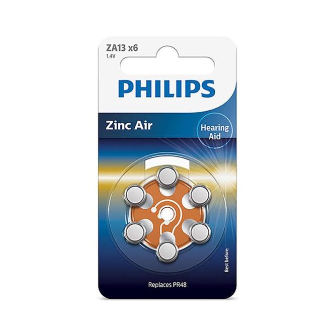 6 x Patarei Philips ZA13 1.4 V 6 Zinc Air (PR48)