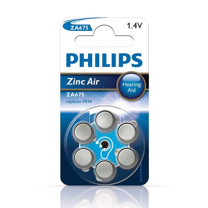 6 x Patarei Philips ZA675 1.4 V Zinc Air (PR44)