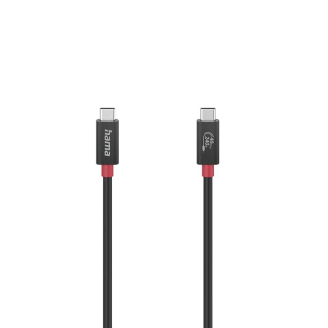 Hama Essential, USB-C - USB-C, 40 Gbit/s, 5A, 240W, 1m, must - Kaabel