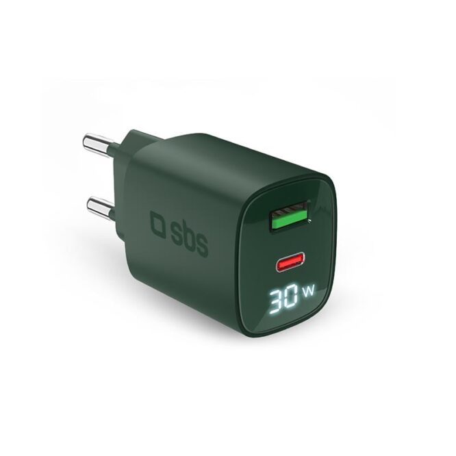 SBS LCD Wall Charger, USB-A, USB-C, LCD, 30 W, roheline - Laadija
