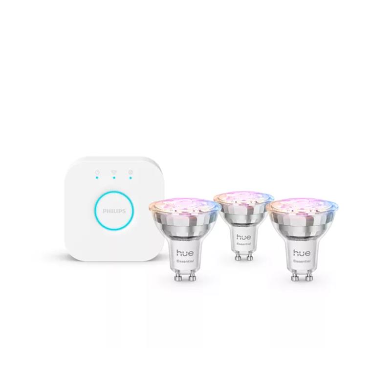 Philips Hue Essential Starter Kit, Spotlight + Hue Bridge, Full Color, GU10, 3 tk, valge - Nutivalgusti komplekt